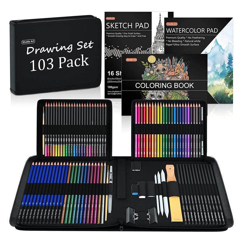Sketching and Drawing Pencils Set, 37-Piece Professional Sketch Pencils Set  in Zipper Carry Case, Drawing Kit Art Supplies with Graphite Charcoal  Sticks Tool Sketch book for Adults Kids by Shuttle Art 