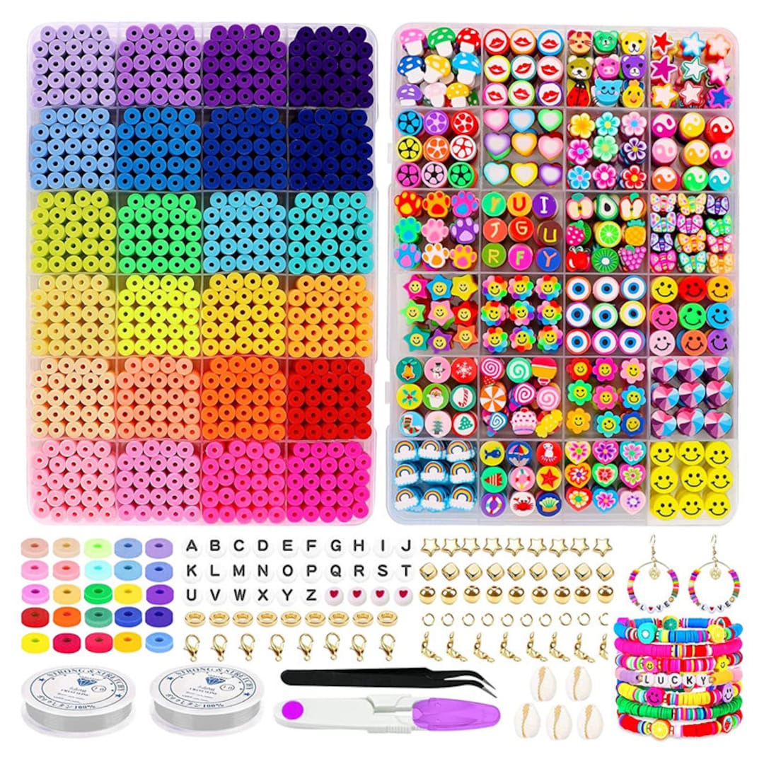 5000 Pcs Clay Beads Bracelet Making Kit, 24colors Friendship Bracelet Kit  Flat Polymer Heishi Beads For Jewelry Making With Letter Beads And Charms, C