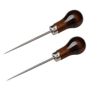 Round Awl B 1.5mm Leathercraft Sewing Tool Stitching Scratch Awl, with  Sandalwood Handle, to Pierce Sewing Holes and Mark Leather