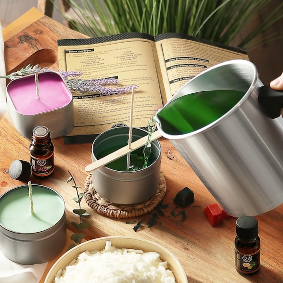 Candle Making Kit for Adults Beginners Soy Candle Making Kit Includes Soy  Wax, Scents, Wicks, Dyes, Tins, Melting Pot 
