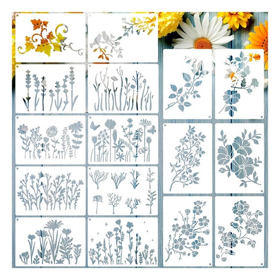 16 Pieces Wild Flower Stencils Wildflower Painting Stencils Reusable Flower  Template DIY Small Flower Painting Stencils 