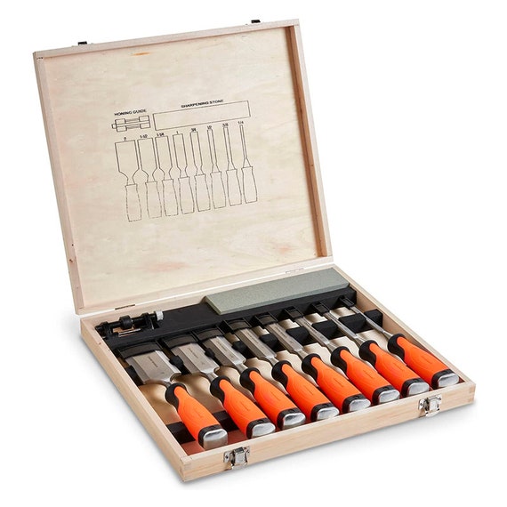 10 Pc Premium Chisel Set for Woodworking With Honing Guide 