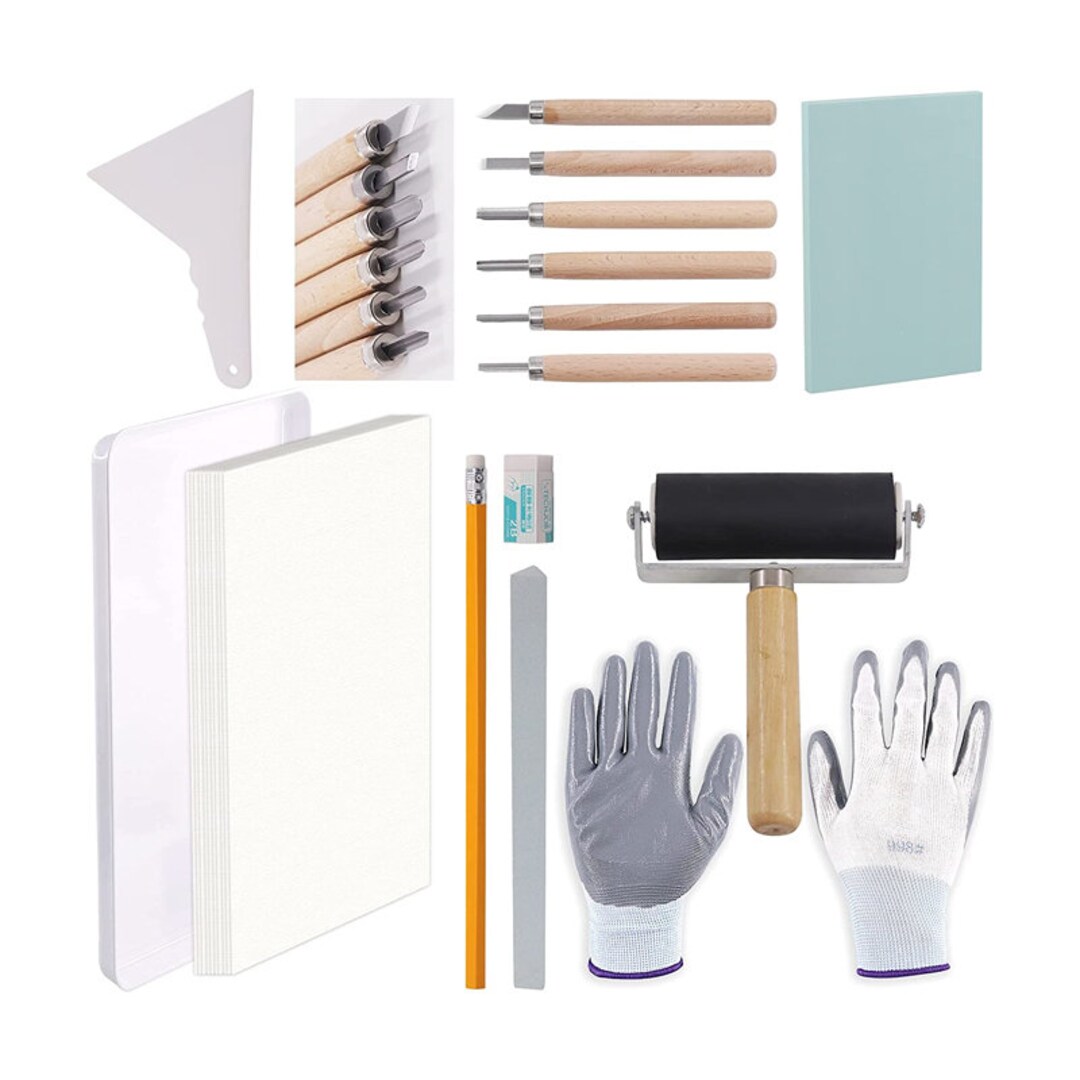 19 Pieces Block Printing Starter Tool Kit With Whetstone Etsy