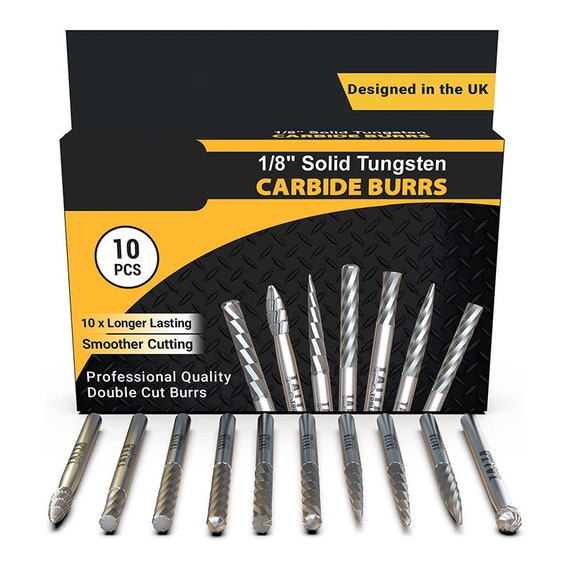 10PC Double Cut Carbide Burr Set 0.118 3mm Shank, Rotary Tool