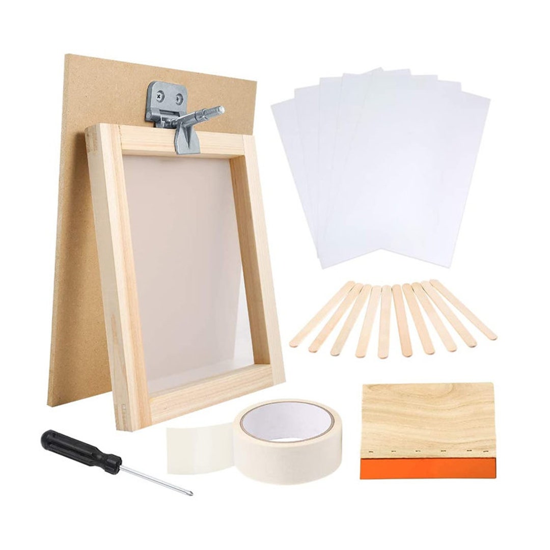 Caydo 24 Pieces Screen Printing Kit, Include 3 Sizes Wood Silk Screen  Printing Frame with 110 Mesh, Screen Printing Squeegees, Transparency  Inkjet
