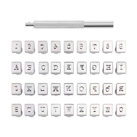 Zxiixz 37 Pcs Leather Stamps Alphabet Set, 3mm Alphabet Stamp Tools Set Leather Craft Stamping Tool Kit Metal Letter and Number Stamps Punch Set for