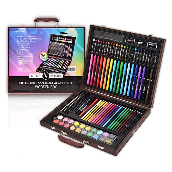 Wood Art Set, Art Box & Drawing Kit Color Set, Art Supply Gift for