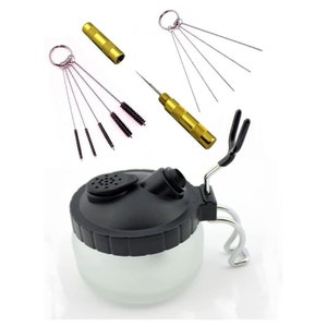 Airbrush Cleaning Kit Spray Wash Cleaning Pot Stabilizer Jar Bottles Holder  with Cleaning Tools Needle Nozzle Brush