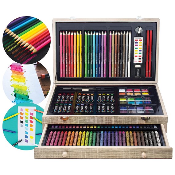 Kids Studio Portable Essential Art Supply With Wood Carrying Case for Young  Buddying Artist, Essential Colorful Art Supplies in Travel Case 