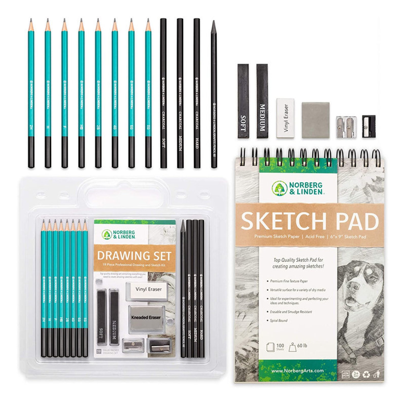 Norberg & Linden Drawing Set Sketching and Charcoal Pencils Etsy