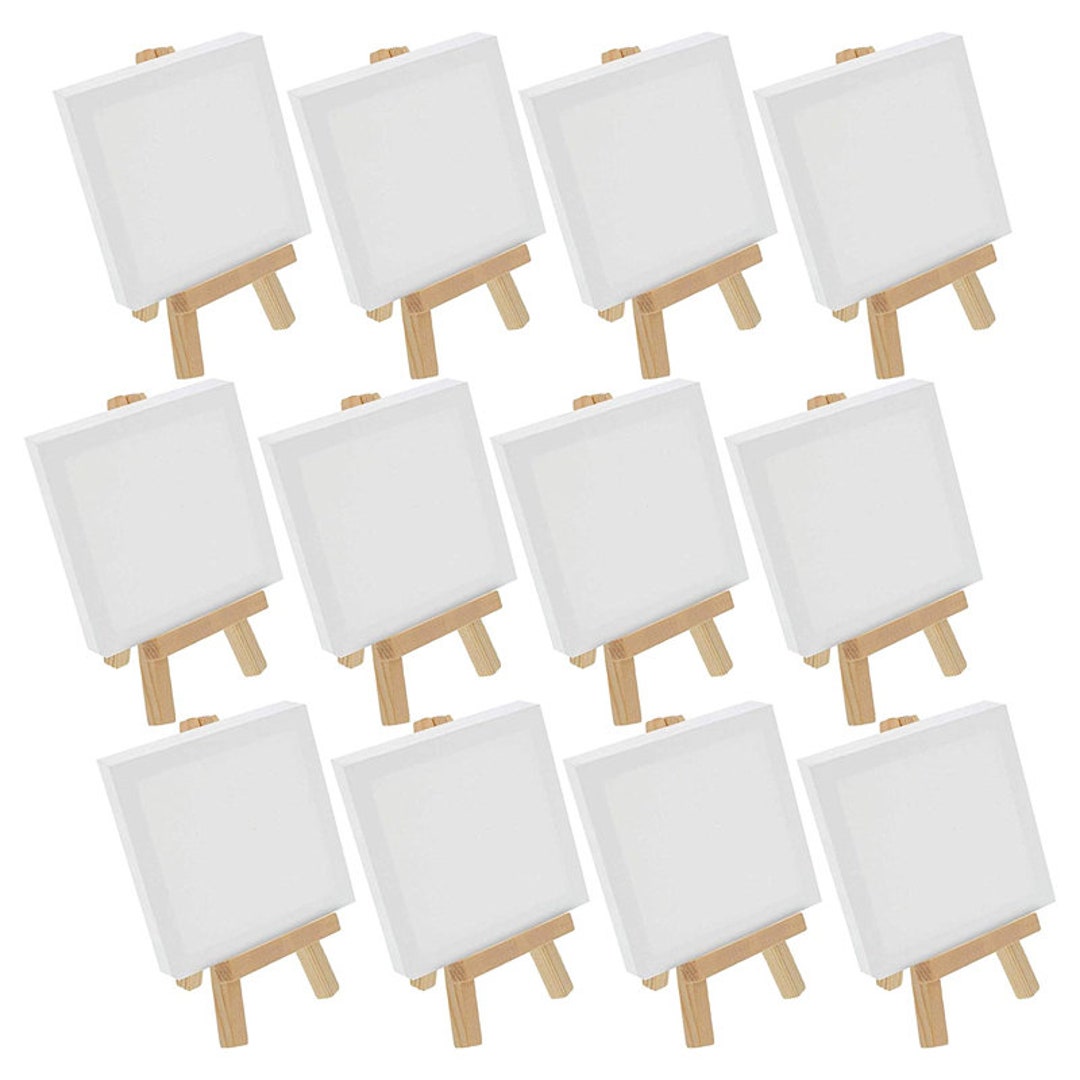 U.S. Art Supply 4 x 6 Stretched Canvas with 8 Mini Natural Wood Display  Easel Kit (