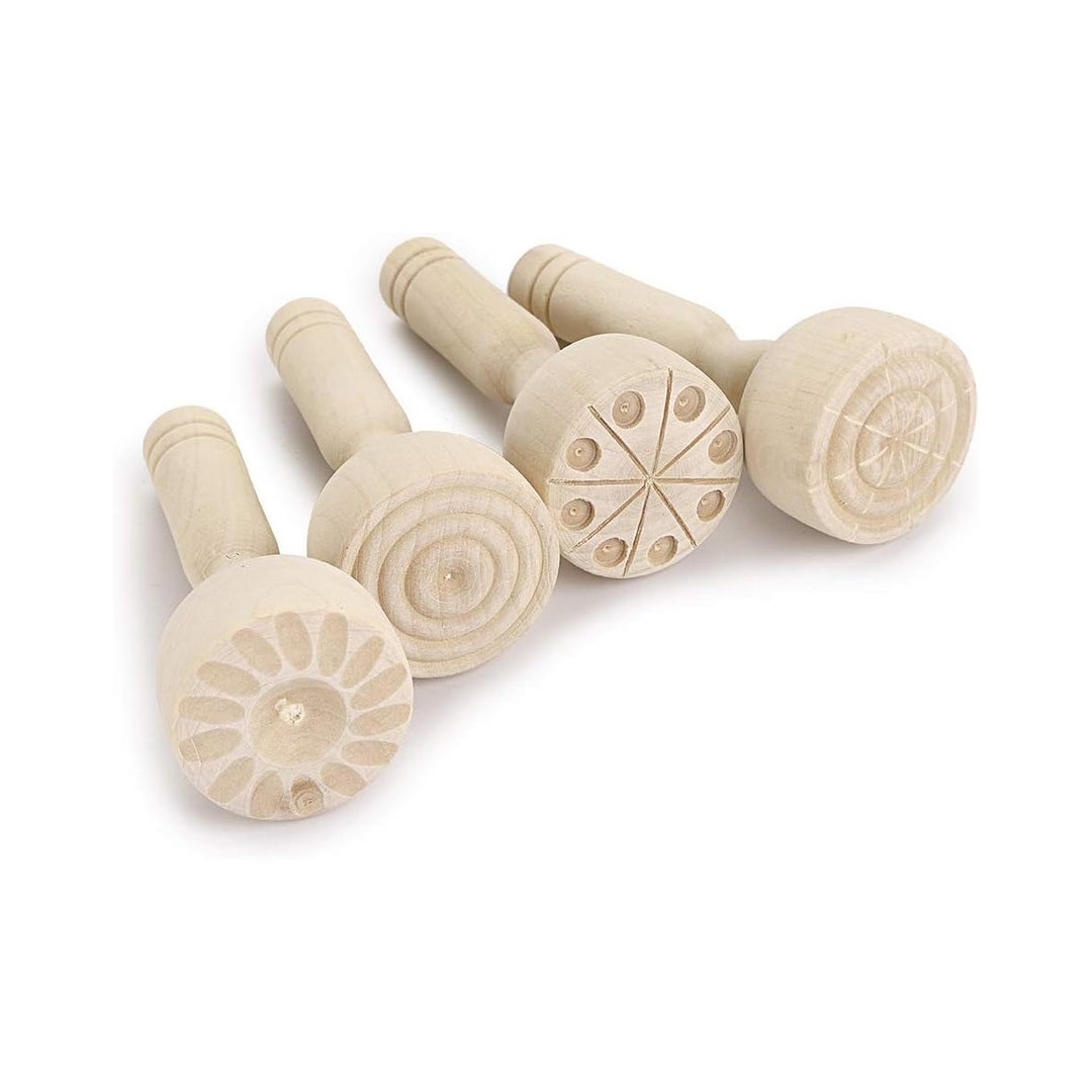 Wooden Clay Stamp Set, Wooden Playdough Stamps, Wooden Handle Pottery