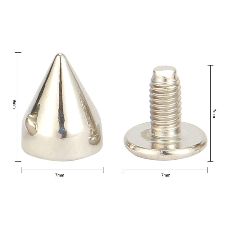 50PCS Silvery Cone Spikes Metallic Screw Back Studs DIY Craft Cool Rivets  Punk 10 X 25mm