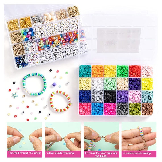  7100 Pcs Flat Clay Beads, Charm Beads and Letter Beads