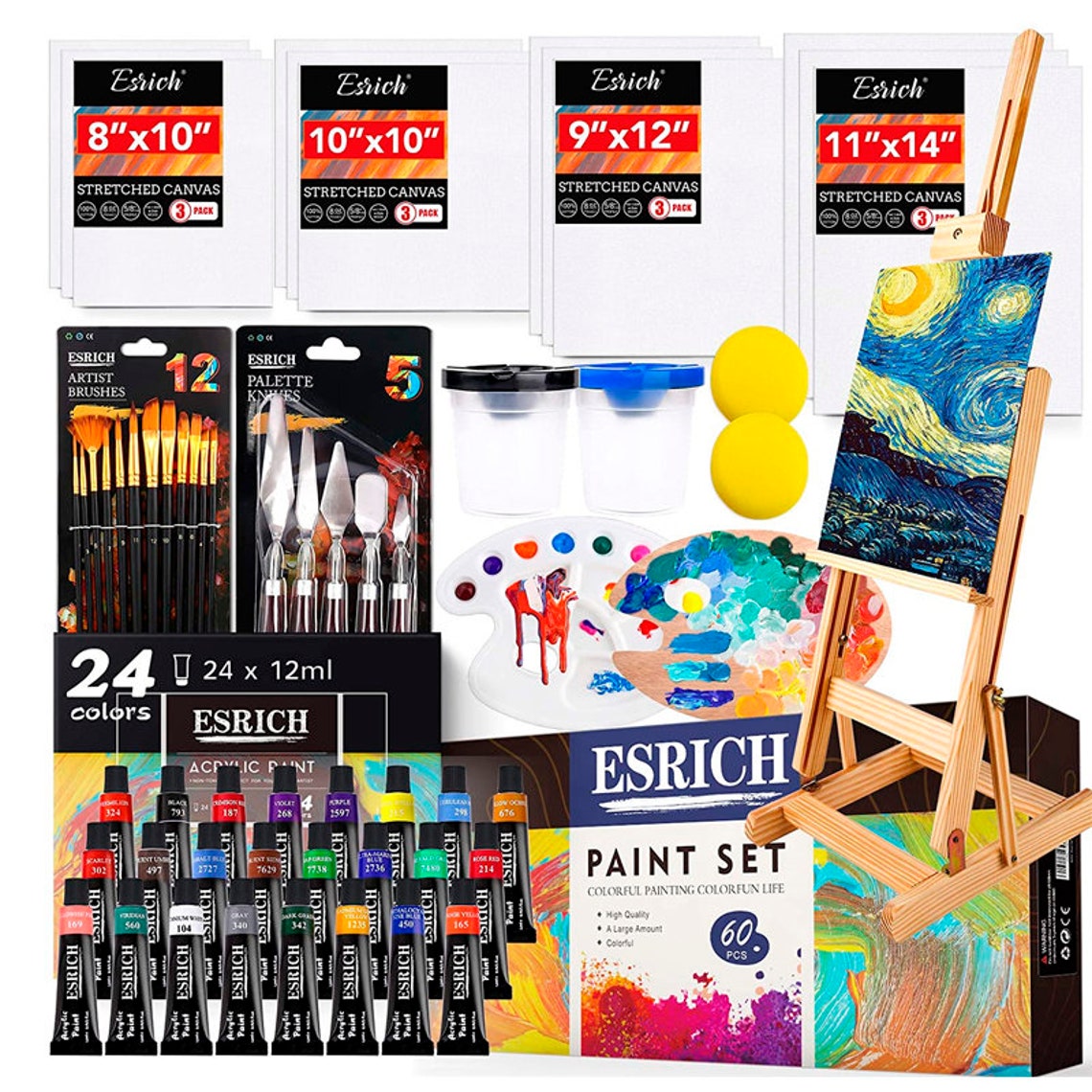 Professional Acrylic Paint Set 60 Pieces With Paint Etsy