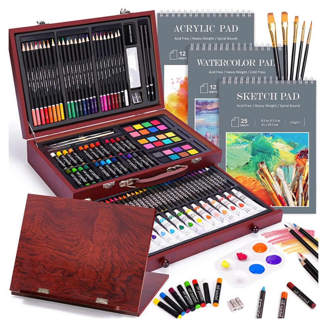 Deluxe Art Set With Easel Wooden Art Box With Drawing Pad Etsy