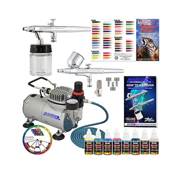 Master Airbrush 3 master airbrush professional acrylic paint airbrushing  system kit with powerful cool running air compressor - 6 u.s. art su