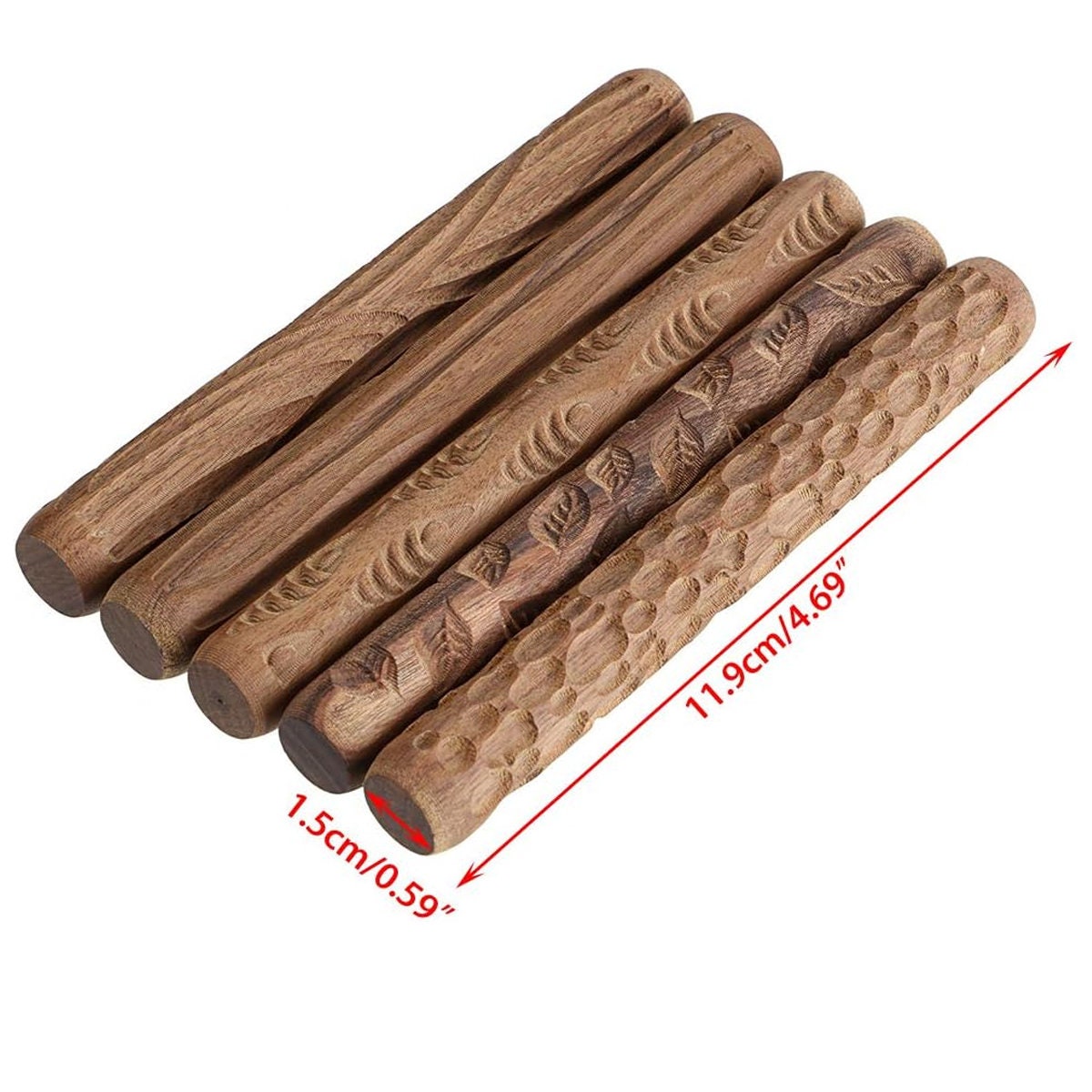 Set Of 5 Clay Modeling Pattern Rollers Kit, Fish Leaves Cobblestone Ripple  Wood Grain Pattern 4.7 In Clay Rolling Pin Textured Hand Roller Wooden Hand