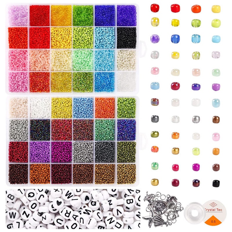 5000+ pcs Glass Seed Beads for Friendship Bracelets Making Kit,3/4mm  Jewelry Making Beads Kit,Friendship Bracelet Beads with Letter Beads &  Charms