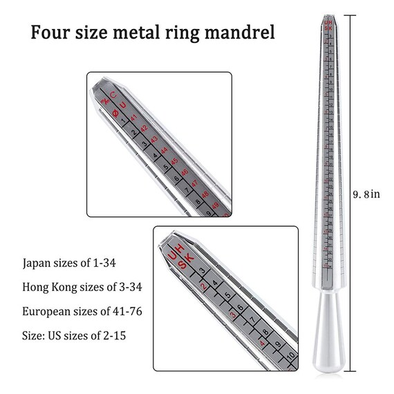 Accmor Ring Sizer Tool Including Ring Mandrel & Ring Sizer Guage, 4 Sizes Ring  Measurement Stick Metal Mandrel & Finger Sizing Measuring Tool Set for  Jewelry Making Measuring Silver Mandrel, Silver Guage