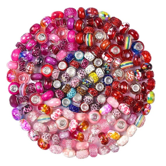  Aipridy Assortment European Large Hole Beads Spacer Beads  Rhinestone Craft Beads for DIY Charms Bracelet Jewelry Making (Rainbow)