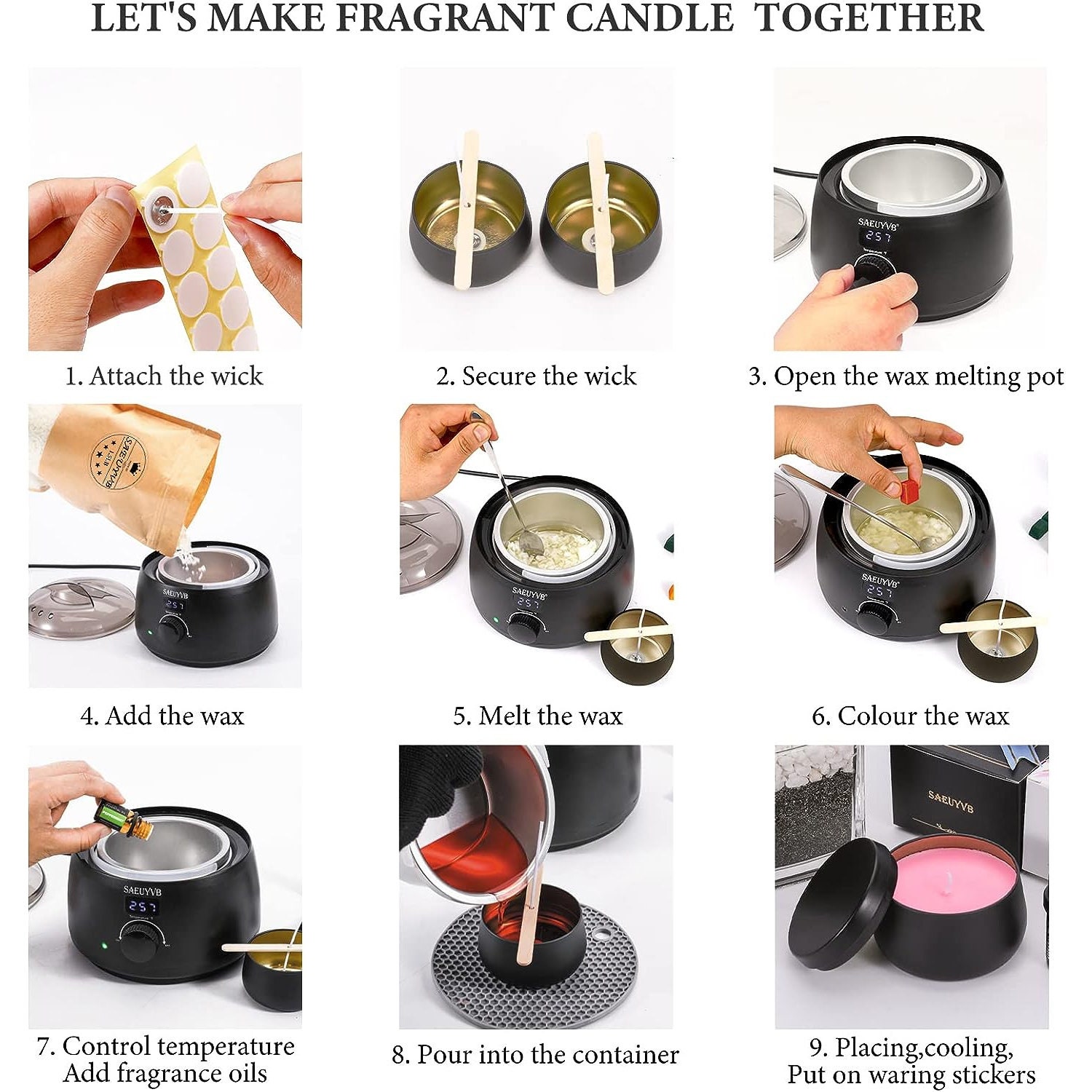 SAEUYVB Candle Making Kit for Adults with Hot Plate, DIY Starter Soy Candle Making Supplies/Kit - Perfect As Home Decorations Black