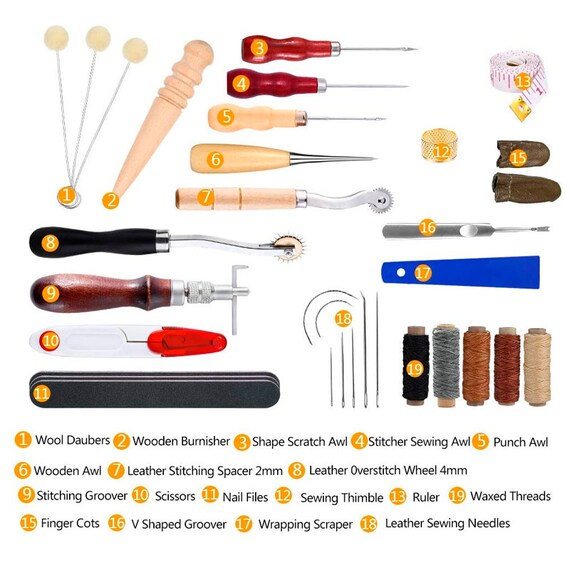48 Pcs Leather Tools Craft DIY Hand Stitching Kit with Groover Awl