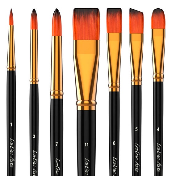 Lordac Arts Paint Brush Set, 7 Artist Brushes for Painting With Acrylic,  Gouache, Oil and Watercolor. 