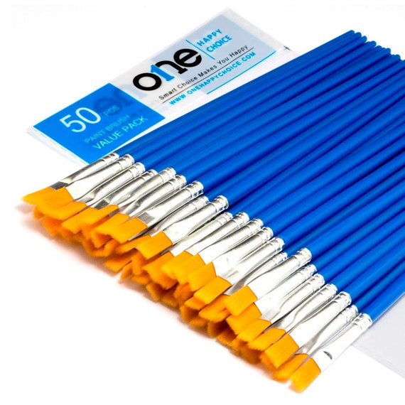 50 Pcs Flat Paint Brushes Set With Synthetic Hair, Short Plastic Handle,  Small Brush Bulk Kit, Acrylic Oil Watercolor 