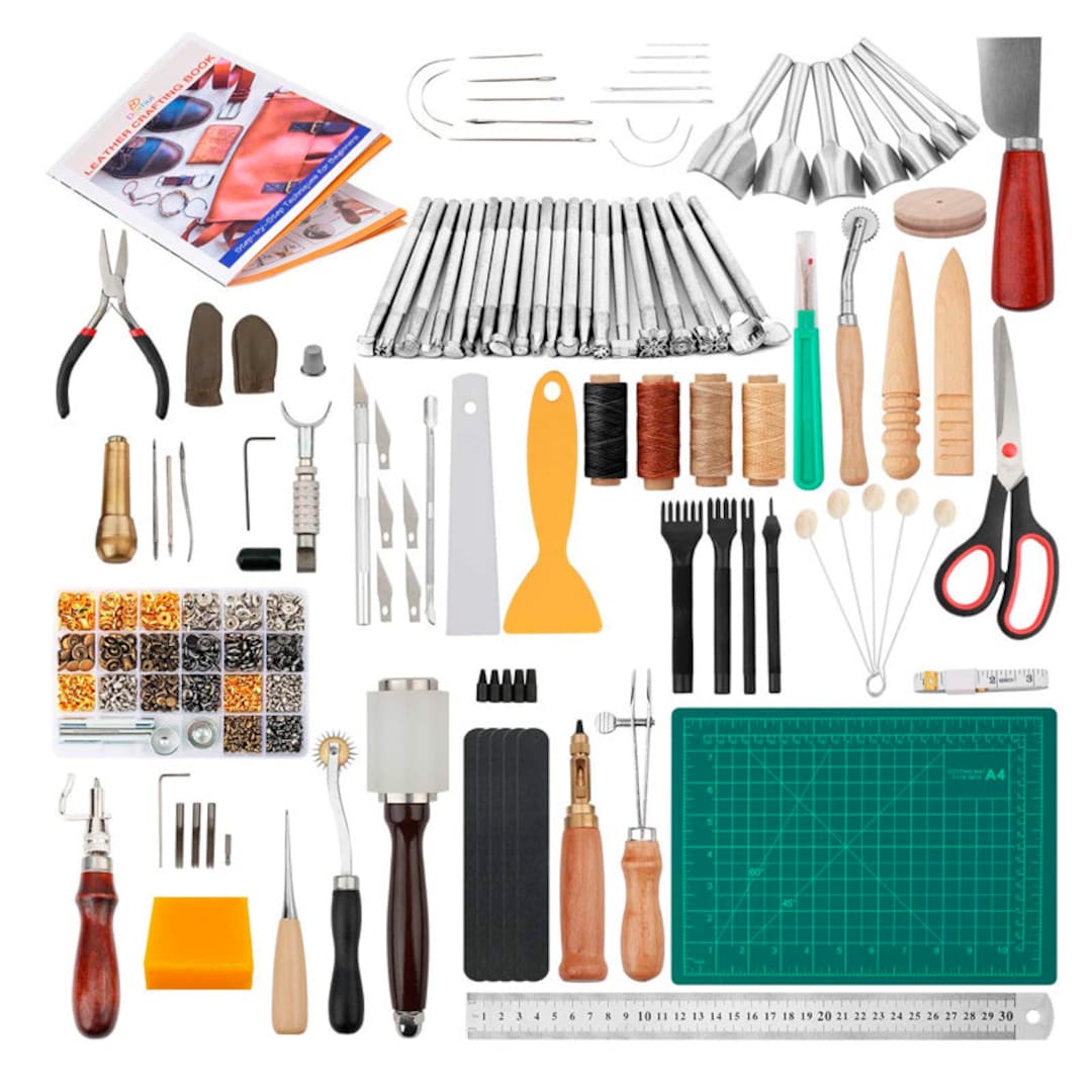 Leather Craft Kits, Leather Working Tools and Supplies, Leather Rivets and  Snaps Set, Leather Stamping Tools, Leather Crafting Tools Kit for Beginners