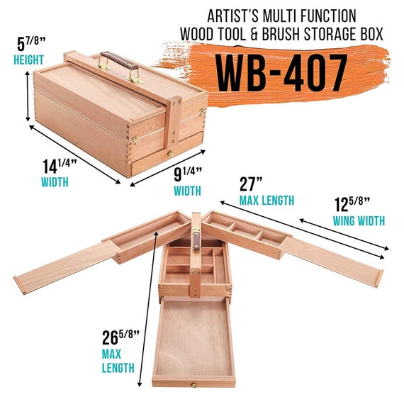 Boîte de rangement d'artiste portable multifonctionnelle en bois