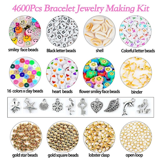 4600pcs Polymer Clay Beads for Bracelets Making Kit Crafts for Girls Ages 8-12  Beads for Jewelry Making With Charms Kit Smiley Face Beads 