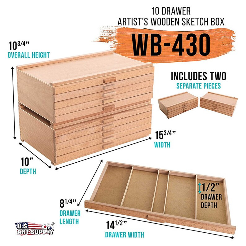 10 Drawer Wood Artist Supply Storage Box Pastels Pencils Etsy