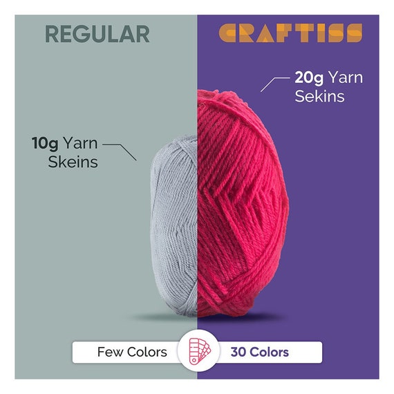 CRAFTISS 30x20g Acrylic Yarn Mini Skeins - 1300 Yards of Soft Yarn for  Crocheting and Knitting Craft Project, Assorted Starter Crochet Kit Yarn  Bulk