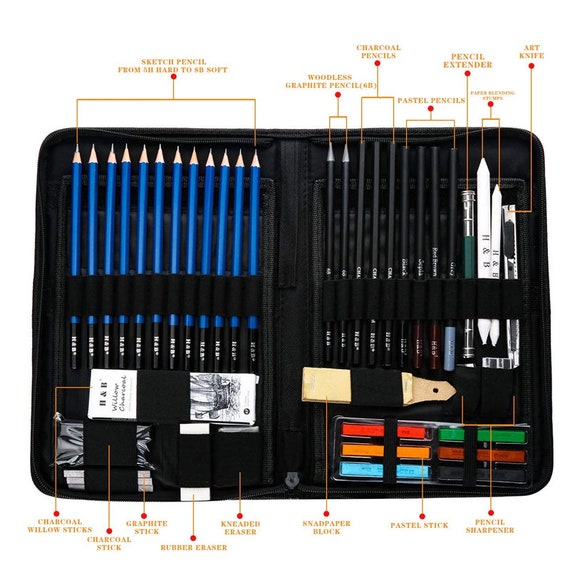 48 pcs Drawing Pencils Kit Sketch Set,Artists Sketching Pencil Set for  Adults Kids Teens Art Supplies Include Charcoal