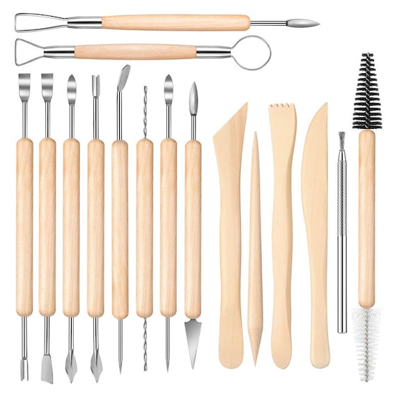 16 Pieces Wooden Handle Clay Pottery Sculpting Tools Polymer Clay Sculpting  Tools Set DIY Wooden Handles Ceramic Tools for Potters Sculpture 