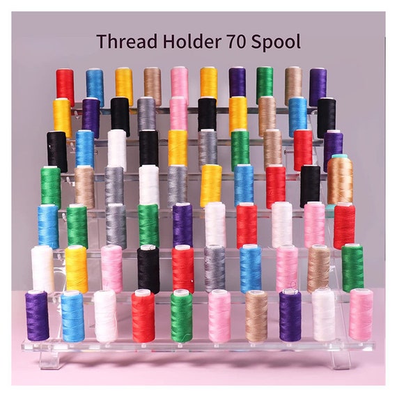 Thread Holder Acrylic Thread Rack Organizer 70 Spool Sewing Storage Stand  With Hooks, Large Rack for Quilting Embroidery Jewelry Hair 