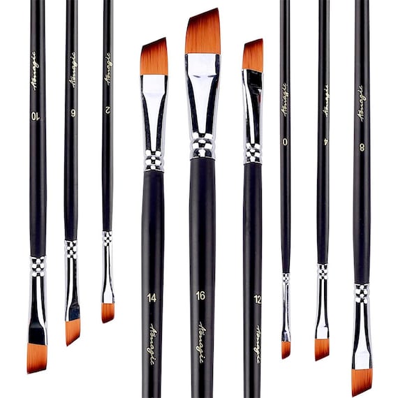 Amagic Angled Flat Tipped Brushes With Case, Art Angular Paintbrush Set for  Acrylic Oil Watercolor 