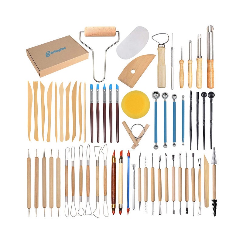 Clay Sculpting Tools, 6-Piece Pottery Tools Set, Polymer Clay Tools with Wooden Handle Double-Sided, Clay Sculpting Tools for Smoothing Sculpture & CE