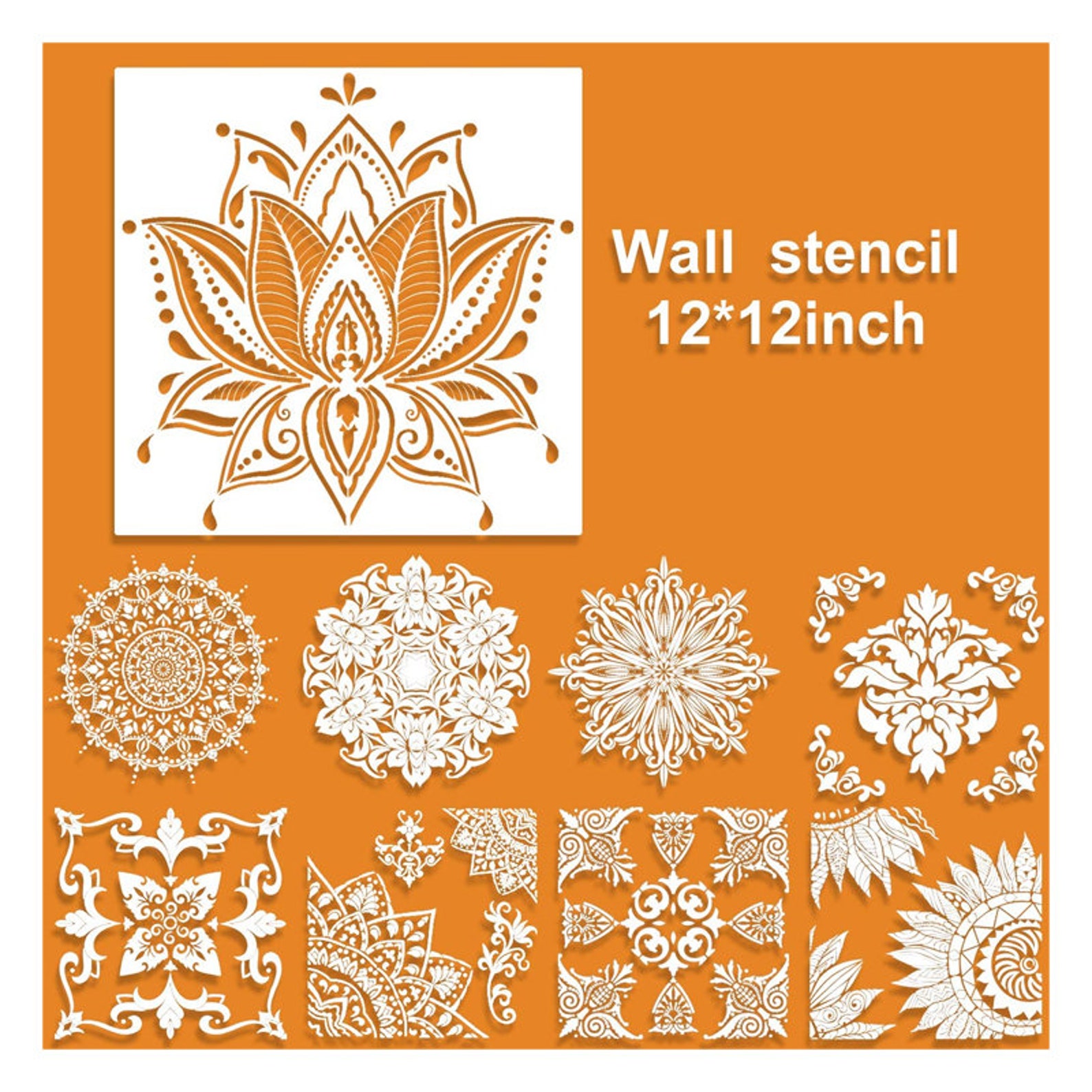 9 Pack 12x12 Inch Large Reusable Stencil Mandala Stencil Etsy