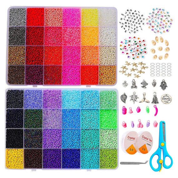 5000+ pcs Glass Seed Beads for Friendship Bracelets Making Kit,3/4mm  Jewelry Making Beads Kit,Friendship Bracelet Beads with Letter Beads &  Charms