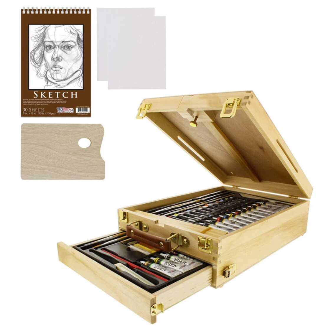 62piece Wood Box Easel Painting Set Box Easel Acrylic & Oil Etsy