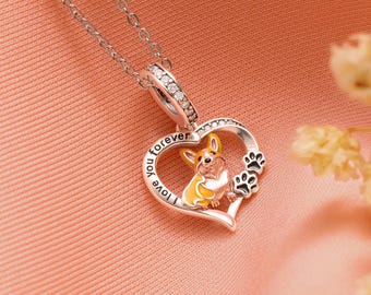 Collar con forma de corazón de Corgi en plata de ley 925, regalo personalizado y considerado para amantes de los perros - Memorial por la pérdida de una mascota