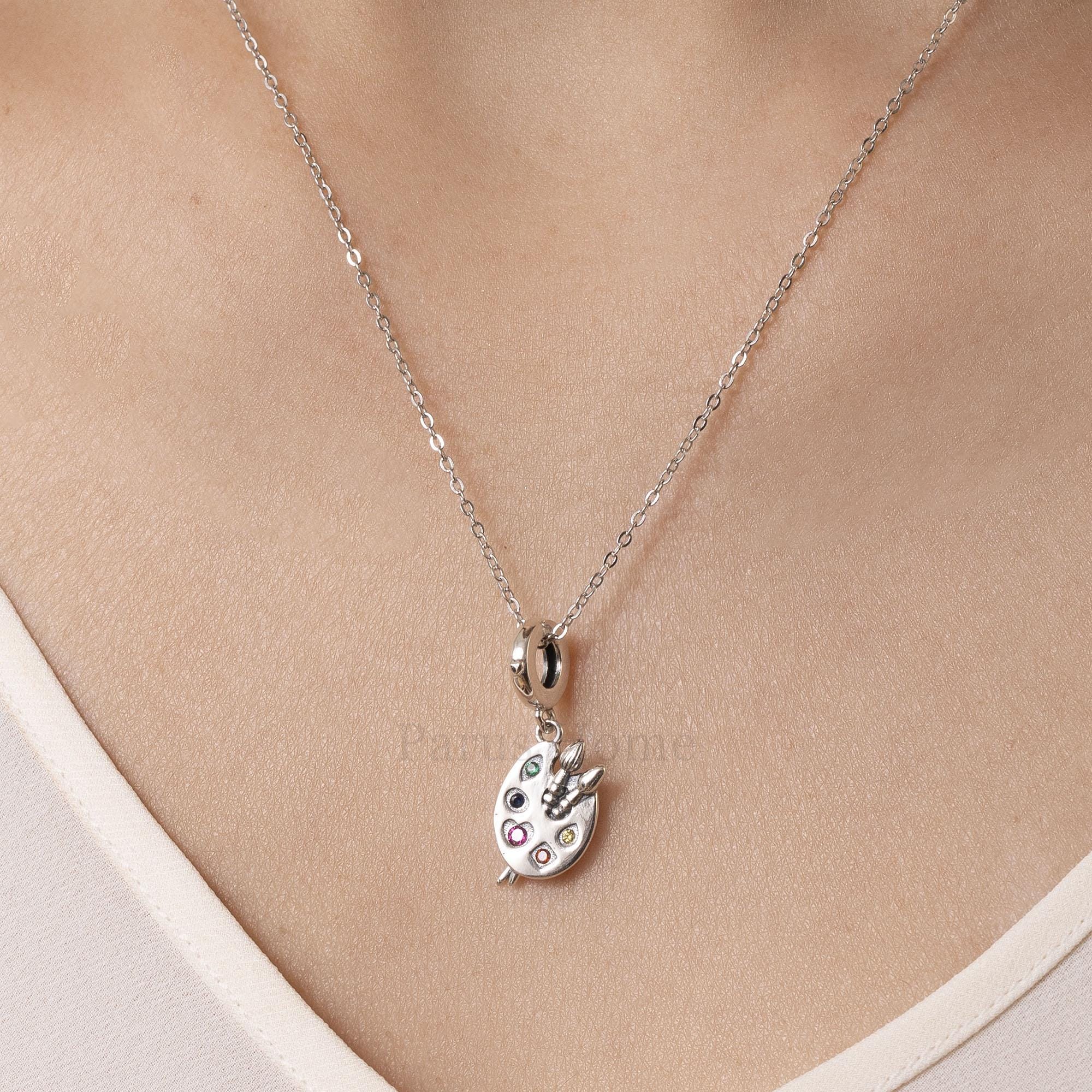 Collana Con Ciondolo In Argento 925 A Forma Di Tavolozza Multicolore – Con Zirconi Ossido Di Zirconio, Catena Regolabile (40-55 Cm), In Confezione Regalo