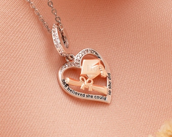 Graduation Cap Necklace 925 Silver & Rose Gold, Personalised University Gift, Degree Present for Her