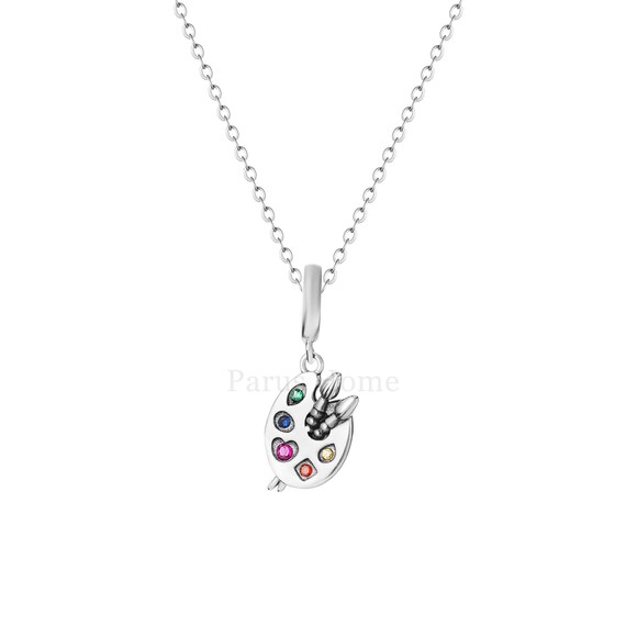 Collana Con Ciondolo In Argento 925 A Forma Di Tavolozza Multicolore – Con Zirconi Ossido Di Zirconio, Catena Regolabile (40-55 Cm), In Confezione Regalo