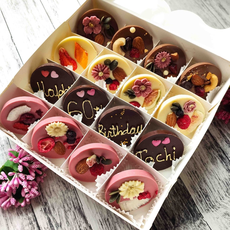 16 Personalised Rounds, Artisan Chocolate Mendiants Gift Box