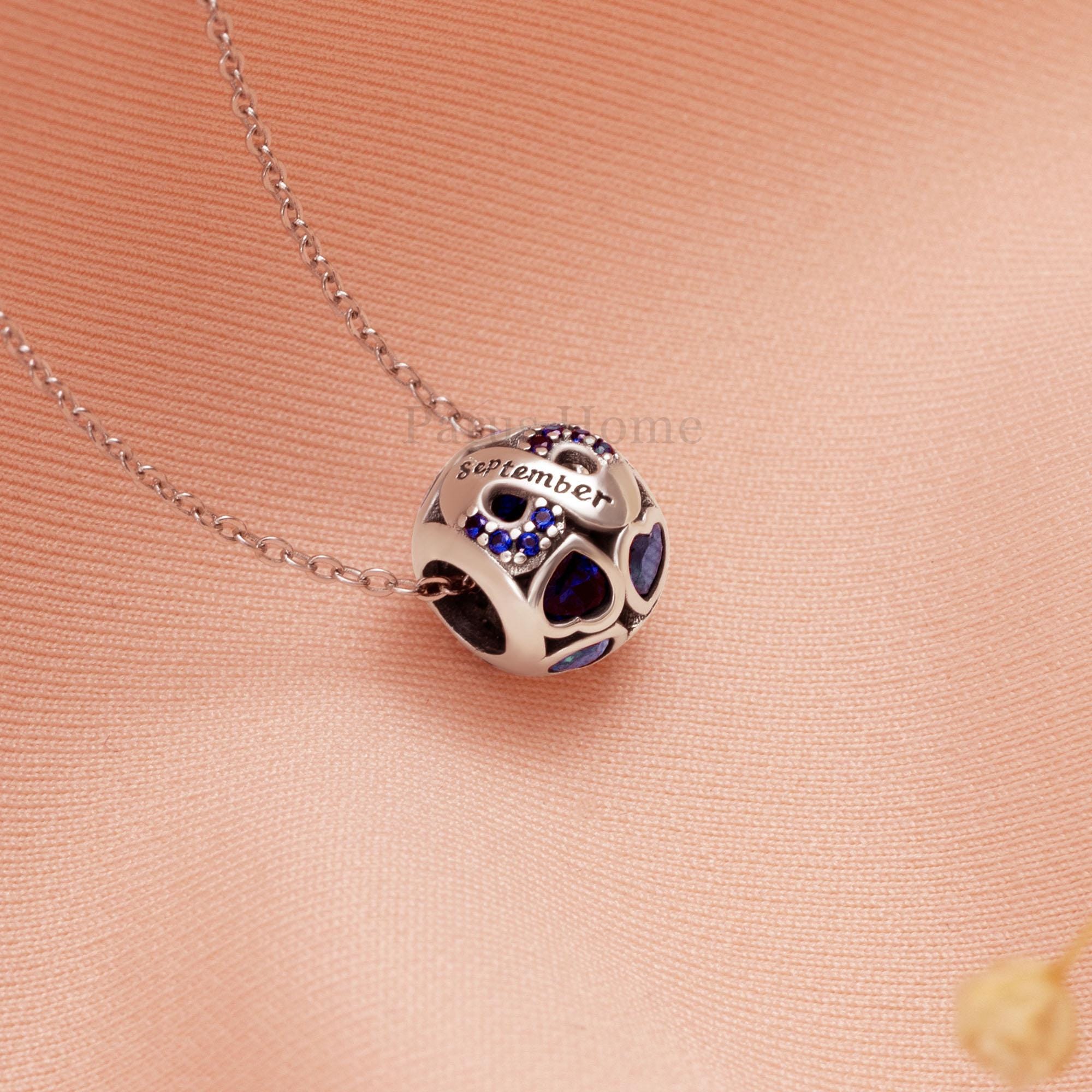 Personalized Zodiac Charm Pendant - Sterling Silver With Birthstone CZ, Virgo Symbol & September Stone - View #4