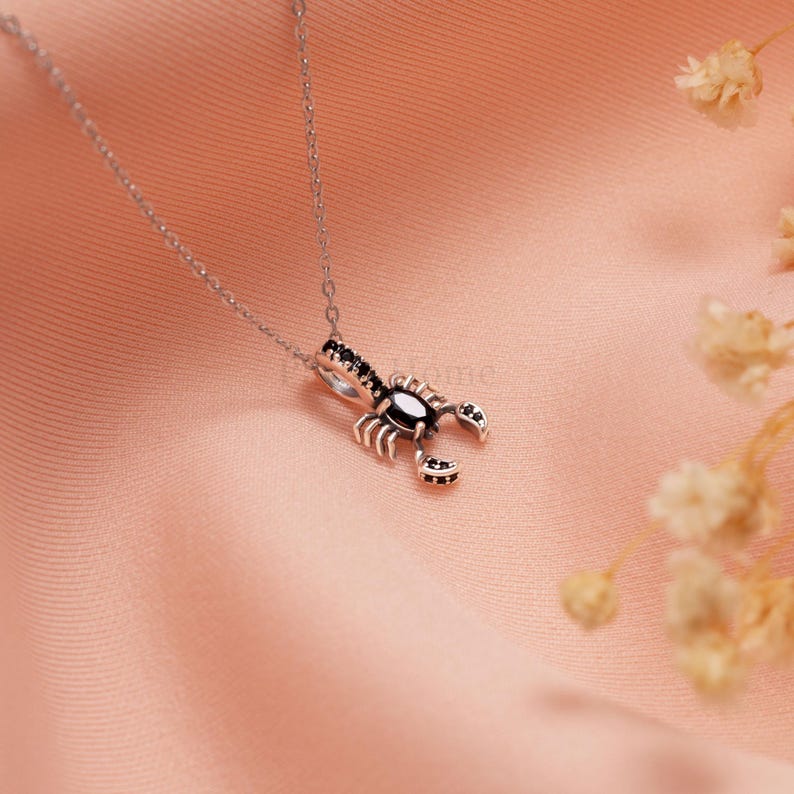 Collar de escorpión negro de plata de ley 925, regalo de joyería gótica personalizada - Colgante del zodíaco Escorpio astrológico imagen 3