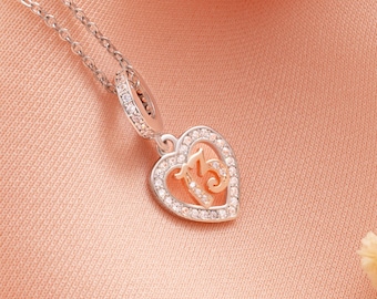 13.Geburtstag Halskette, Sterling Silber Personalisierte Teenager Herz Geschenk - Rosegold Zahl Anhänger